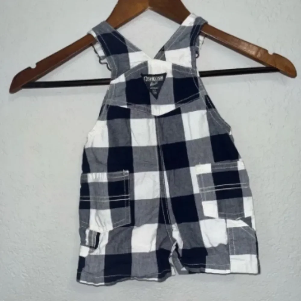 Oshkosh B'Gosh Navy Blue & White Plaid Overalls